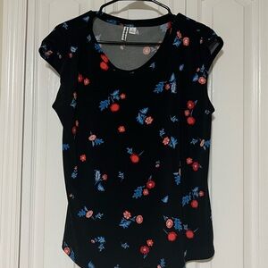 Elle Red and Blue Cap Sleeve Fitted Blouse